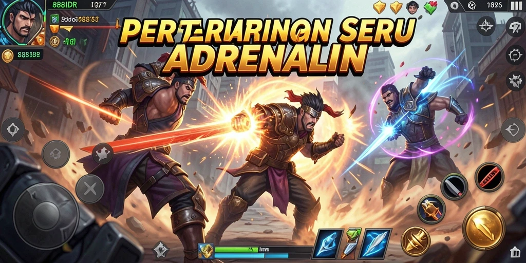 Screenshot utama 888IDR menampilkan pertarungan epik antara karakter yang berbeda.