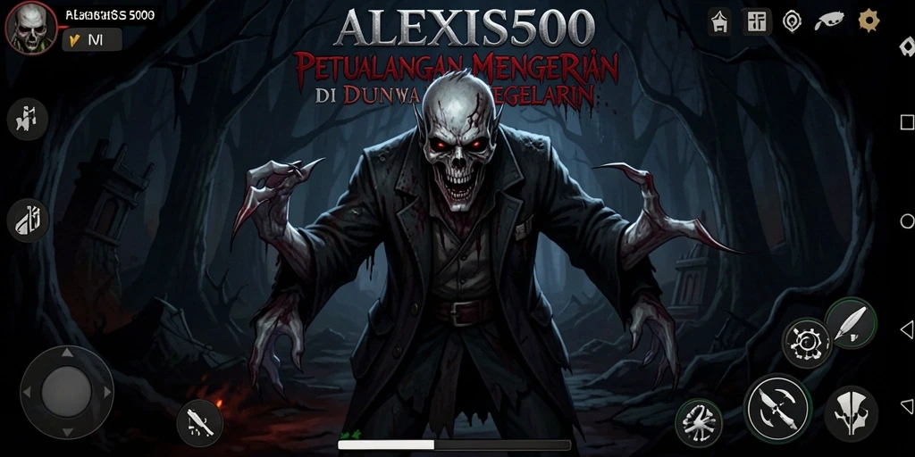 Tampilan gameplay ALEXIS500 yang menakutkan dan mencekam.